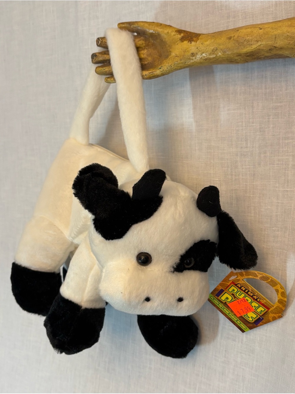 Kids Plush Cow Shoulder Bag - White and Black